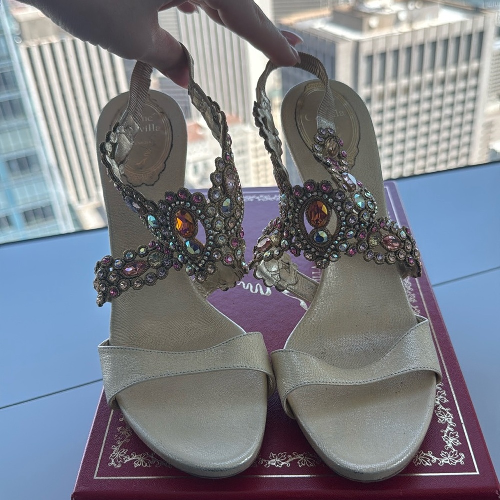 Rene Caovilla Elegant Gold Embellished Women's Heels